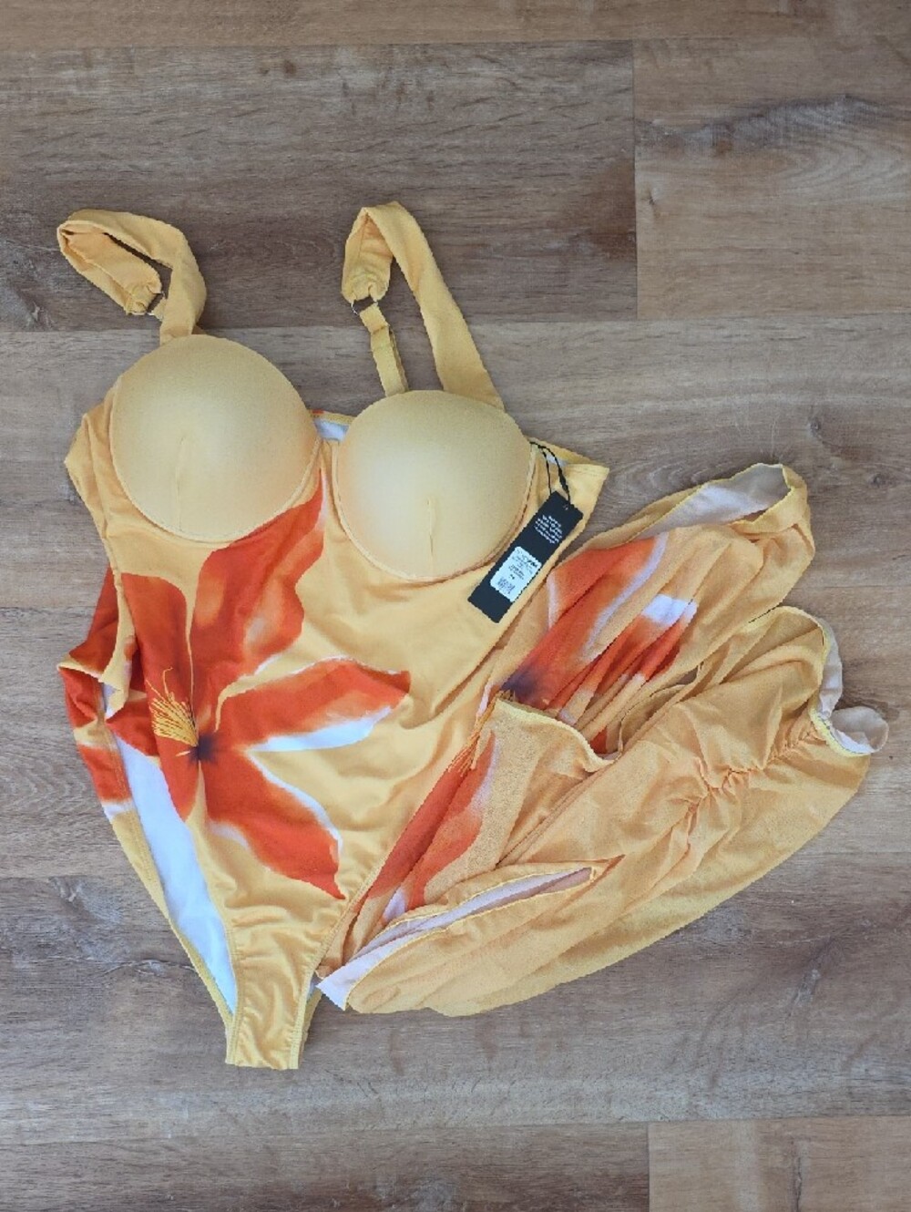 Yellow Floral One-Piece Swim Suit with Orange Bloom + Surong - Picture 3 of 7